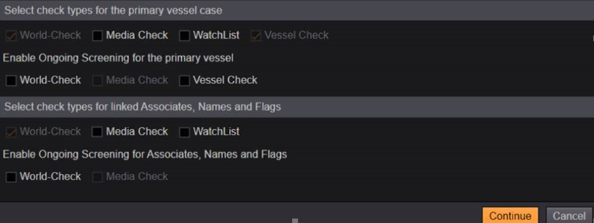 Vessel-Check workflow improvement - Enabling OGS and Check types on Case creation popup