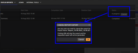 Report Export Cancel